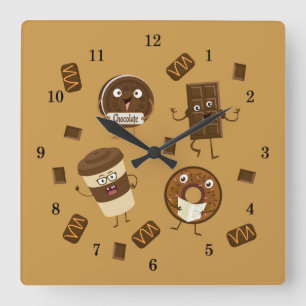 Very Cool Coffee and Chocolate Wall Clock Quadratische Wanduhr