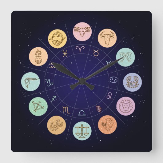 Very Cool Zodiac Wall Clock Quadratische Wanduhr (Vorderseite)