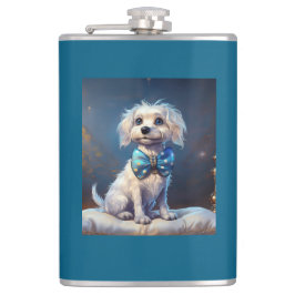 Very Cute Lil Doggie With Blue Bow Tie Flachmann