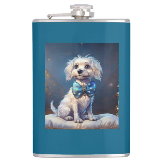 Very Cute Lil Doggie With Blue Bow Tie Flachmann (Vorderseite)