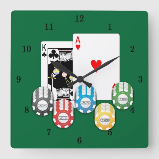 Very Fun BlackJack Casino Wall Clock Quadratische Wanduhr (Vorderseite)