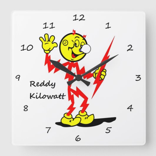 Very Fun Reddy Kilowatt Wall Clock Quadratische Wanduhr (Vorderseite)