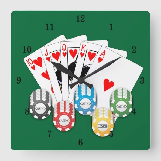 Very Fun Royal Straight Flush Casino Wall Clock Quadratische Wanduhr (Vorderseite)