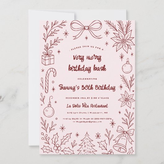 Very Merry Birthday Bash | Christmas Party Einladung (Vorderseite)