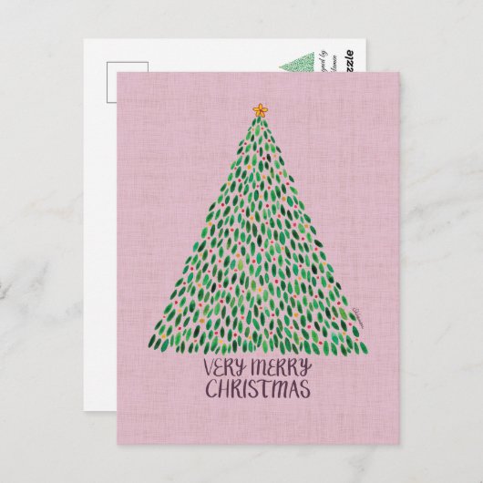 Very Merry Christmas Tree on Pink Postcard Postkarte (Vorne/Hinten)