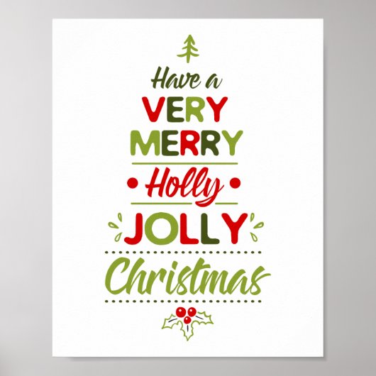 Very Merry Holly Jolly Christmas Tree Typography  Poster (Vorne)
