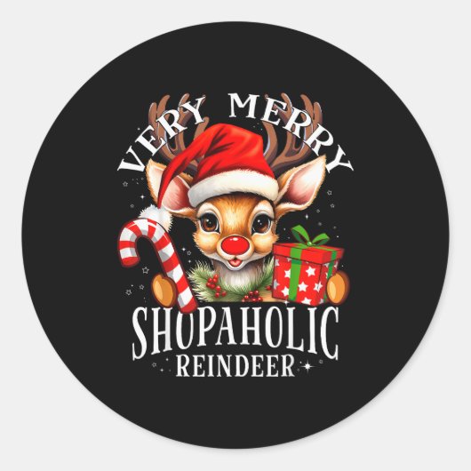 Very Merry Shopaholic Reindeer Matching Christmas  Runder Aufkleber (Vorderseite)