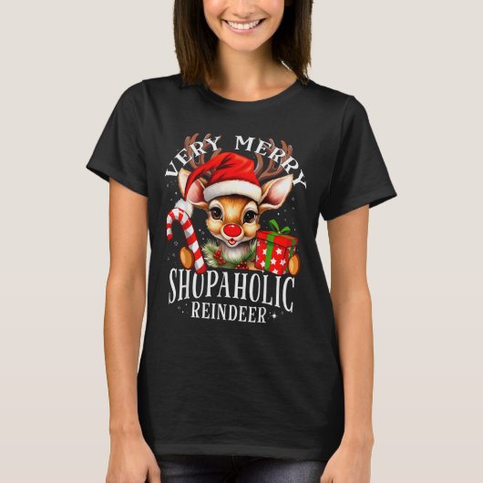 Very Merry Shopaholic Reindeer Matching Christmas T-Shirt (Vorderseite)