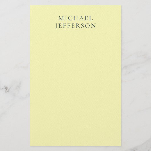 Very Pale Yellow Minimalist Plain Modern Name Briefpapier (Vorderseite)