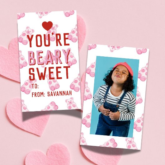Very Sweet Pink Bear Valentine's Classroom Card Mitteilungskarte