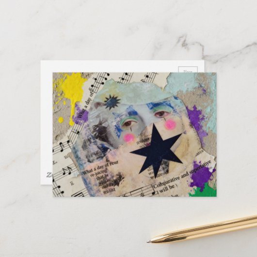 Very Unique colorful person mixed media Collage Postkarte (Vorderseite/Rückseite Beispiel)