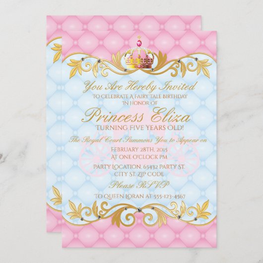 Verzaubern, hübsche Prinzessin Birthday Einladung (Vorne/Hinten)