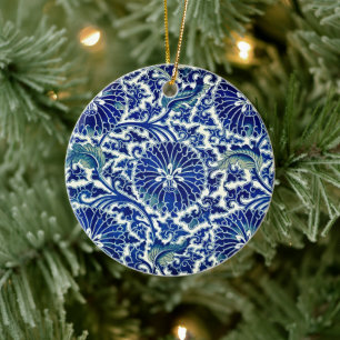 Verzaubernde Eleganz: Blaues chinesisches Blumenor Keramik Ornament