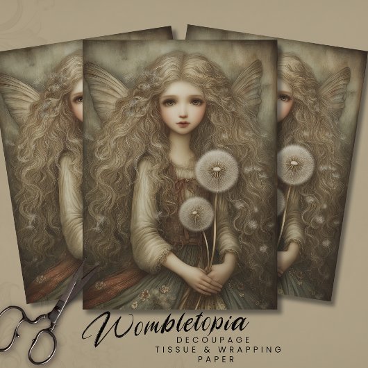 Verzaubernde Fee mit Löwenzahn Fantasy-Kunst Seidenpapier
