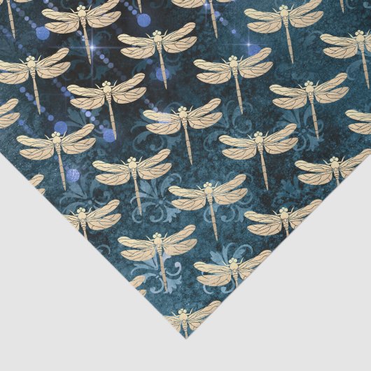 Verzaubernde Golddrachenfliegen auf Aquamarinem bl Seidenpapier (Ausschnitt)