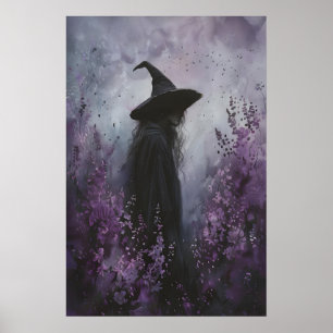 Verzaubernde Hexe in lila Blumen Kunst-Druckvorlag Poster