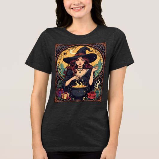 Verzaubernde Hexe mit Spinnen Tri-Blend Shirt (Vorderseite)