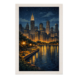 Verzaubernde Metropole-Skyline Nacht Stadtansicht  Poster