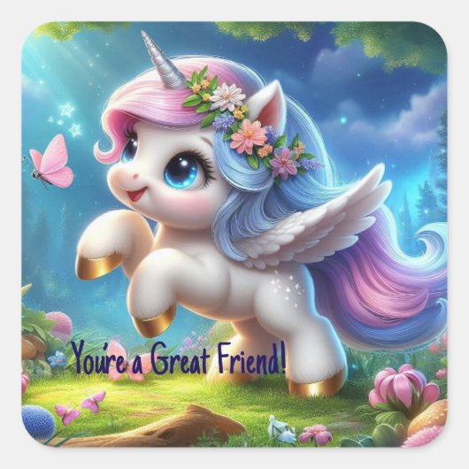 Verzaubernde Personalisierte Einhornklemme Quadratischer Aufkleber (Vorderseite)