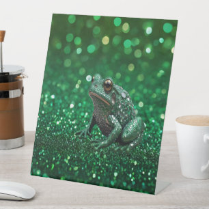 Verzauberndes Auftauchen: Der grüne Funkel-Frosch Sockelschild