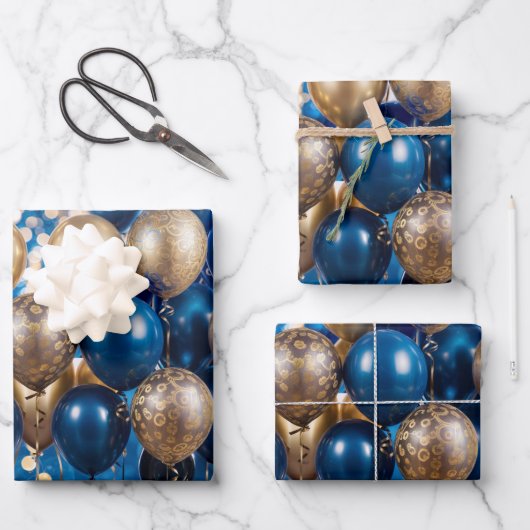 Verzauberndes blaues und goldenes Geschenkpapier Set (Vorderseite)