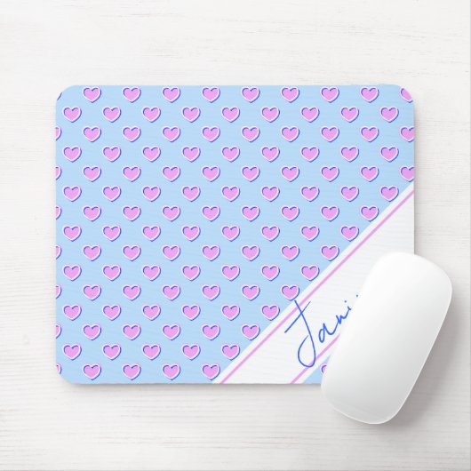 Verzauberndes Hellblau Süße Rosa Herzen Benutzerna Mousepad (Mit Mouse)