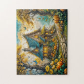 Verzauberndes Herbst Cottage mit Kürbissen Puzzle (Vertikal)