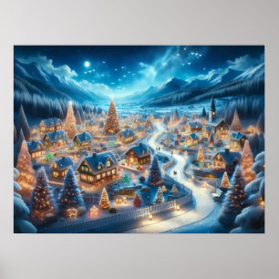 Verzauberndes Weihnachtsdorf bei Nacht Poster