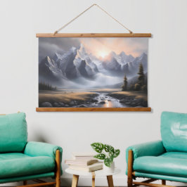 Verzauberte Berglandschaft Whimsikale Zuhause Wandteppich Mit Holzrahmen