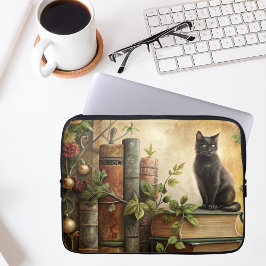 Verzauberte Bibliothek der schwarzen Katze Laptopschutzhülle