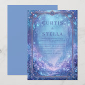 Verzauberte Blaue Fantasie-Waldhochzeit Einladung (Vorne/Hinten)