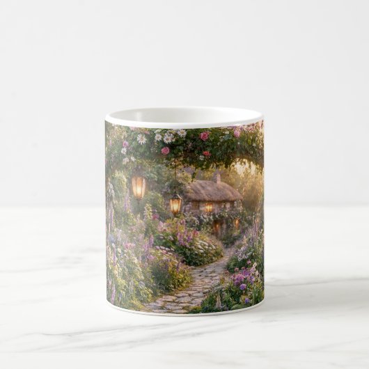 Verzauberte Blumencottage-Gartenkunst Kaffeetasse (Mittel)