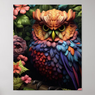 Verzauberte Blumeneule – Lebendige Fantasy-Waldkun Poster
