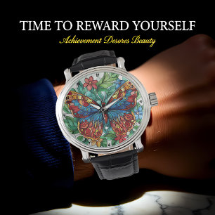Verzauberte Blüte" - Floraler Schmetterling Armbanduhr