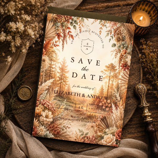 Verzauberte Boho-Waldhochzeit Save The Date