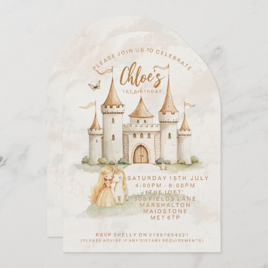 🏰 ✨ verzauberte Burgprinzessin Einladung zum 1. G (Vorne/Hinten)