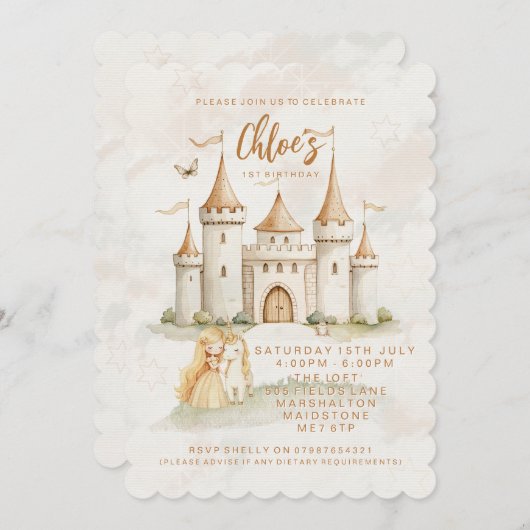 🏰 ✨ verzauberte Burgprinzessin Einladung zum 1. G (Vorne/Hinten)