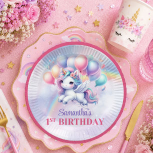 Verzauberte Einhorn-Pastell-Magical-Girl-Geburtsta Pappteller