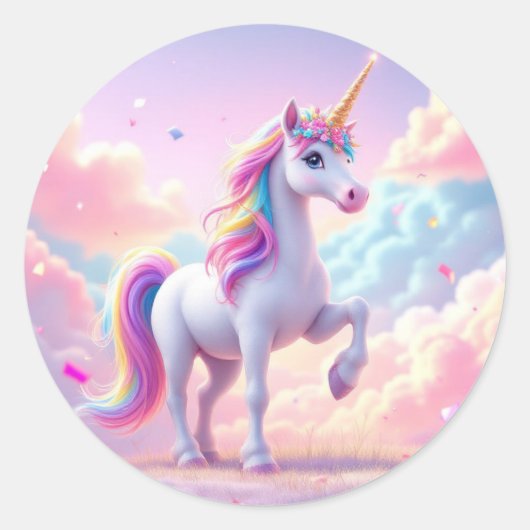 Verzauberte Einhornkarte zum Geburtstag - Rainbow Runder Aufkleber (Vorderseite)