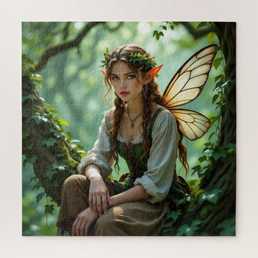 Verzauberte Elfenfee sitzt im Baum Puzzle (Vertikal)