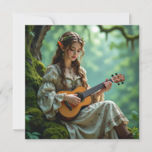 Verzauberte Elfenfee spielt Ukulele Karte