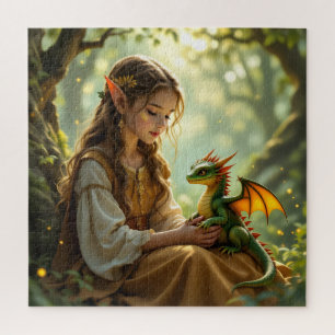 Verzauberte Elfenfee und Drache Puzzle