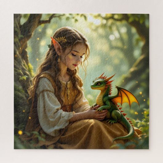 Verzauberte Elfenfee und Drache Puzzle (Vertikal)