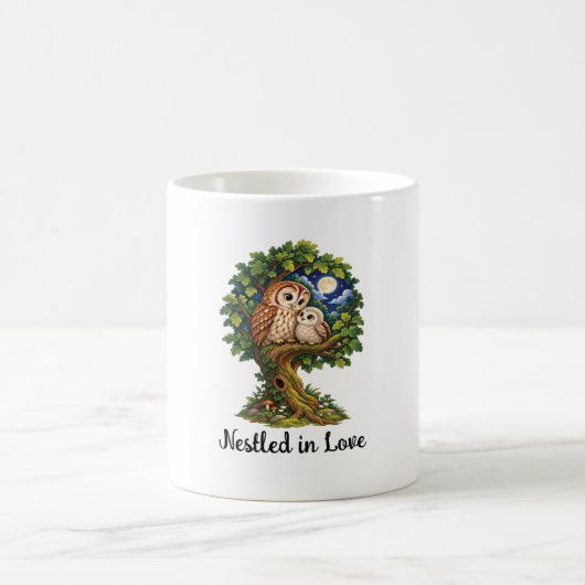 Verzauberte Eule im Mondlicht Kaffeetasse (Mittel)