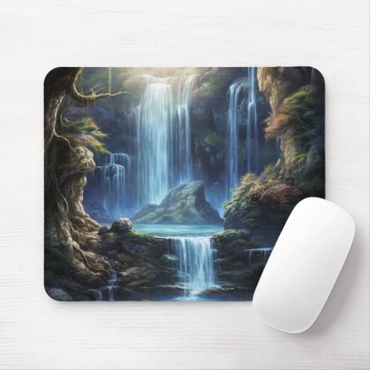 Verzauberte Fantasie-Wasserfall-Traumlandschaft Mousepad (Mit Mouse)