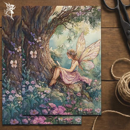 Verzauberte Fee, die unter einem Baumkronplatz sit Seidenpapier