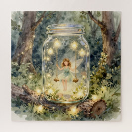 Verzauberte Fee in einem Glas in einem magischen W Puzzle