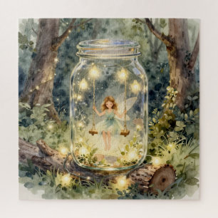 Verzauberte Fee in einem Glas in einem magischen W Puzzle