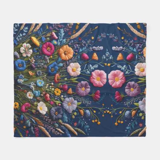 Verzauberte Flora bestickte Wildblume Wiese Fleecedecke (Vorderseite (Horizontal))
