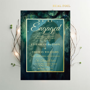 Verzauberte Forest Emerald Foto Engagement Party Folieneinladung